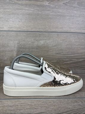 Tory Burch Carter Metallic Rose Gold Sequin Womens Sz 9M Slip On Leather Sneaker